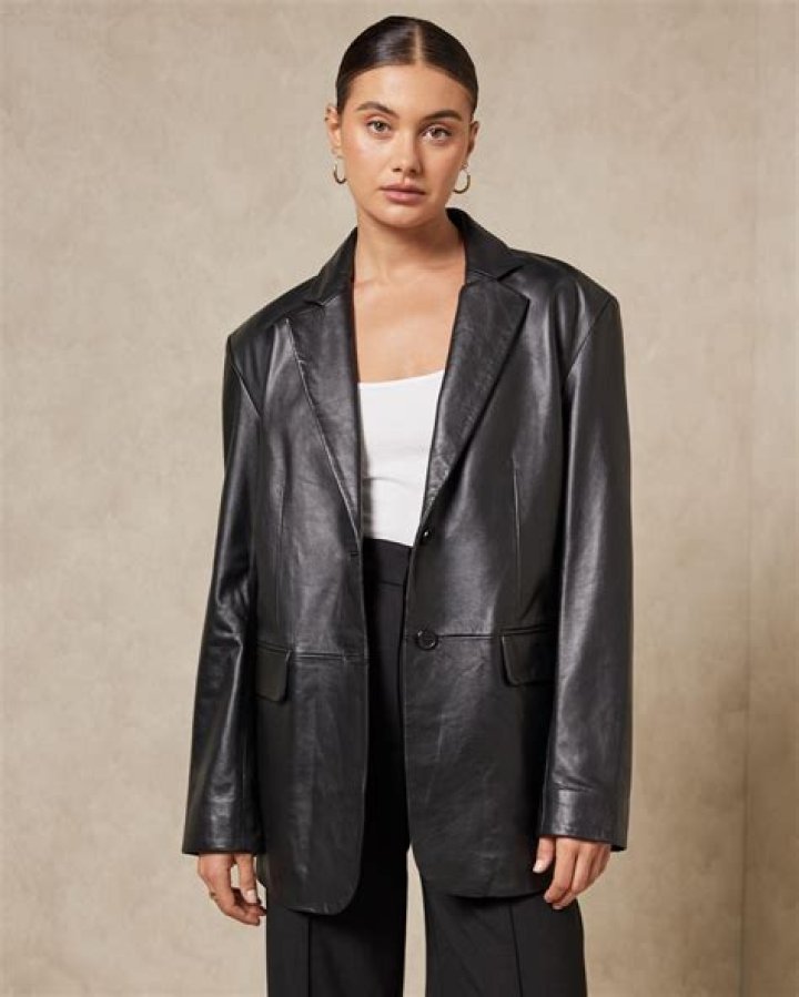 The Frankie Shop Olympia faux leather blazer best oversized leather blazers women