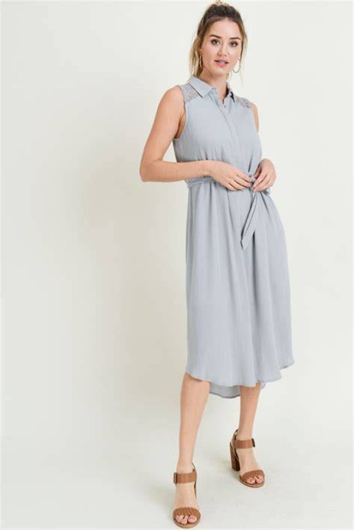 Collared Sleeveless Midi Dress in Stretch Cupro Collared Sleeveless Midi Dress in Stretch Cupro