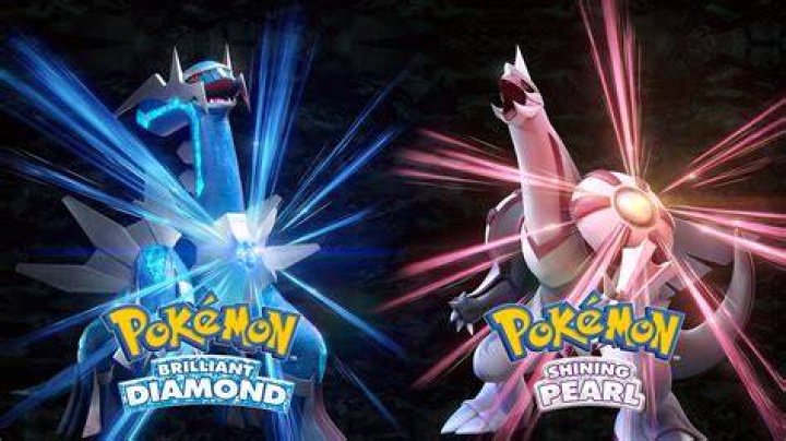 Pok&eacute;mon Brilliant Diamond and Shining Pearl art featuring two Pok&eacute;mon Trainers, Sinnoh Champion Cynthia, Team Galactic Boss Cyrus, Uxie, Mesprit, Azelf, Dialga, Palkia, Torterra, Infernape, and Empoleon.